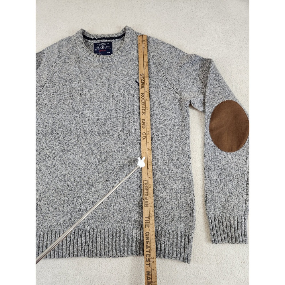 American Eagle Y2K Athletic Fit Crew Neck Sweater Gray w/Elbow Patches Medium - Picture 4 of 7